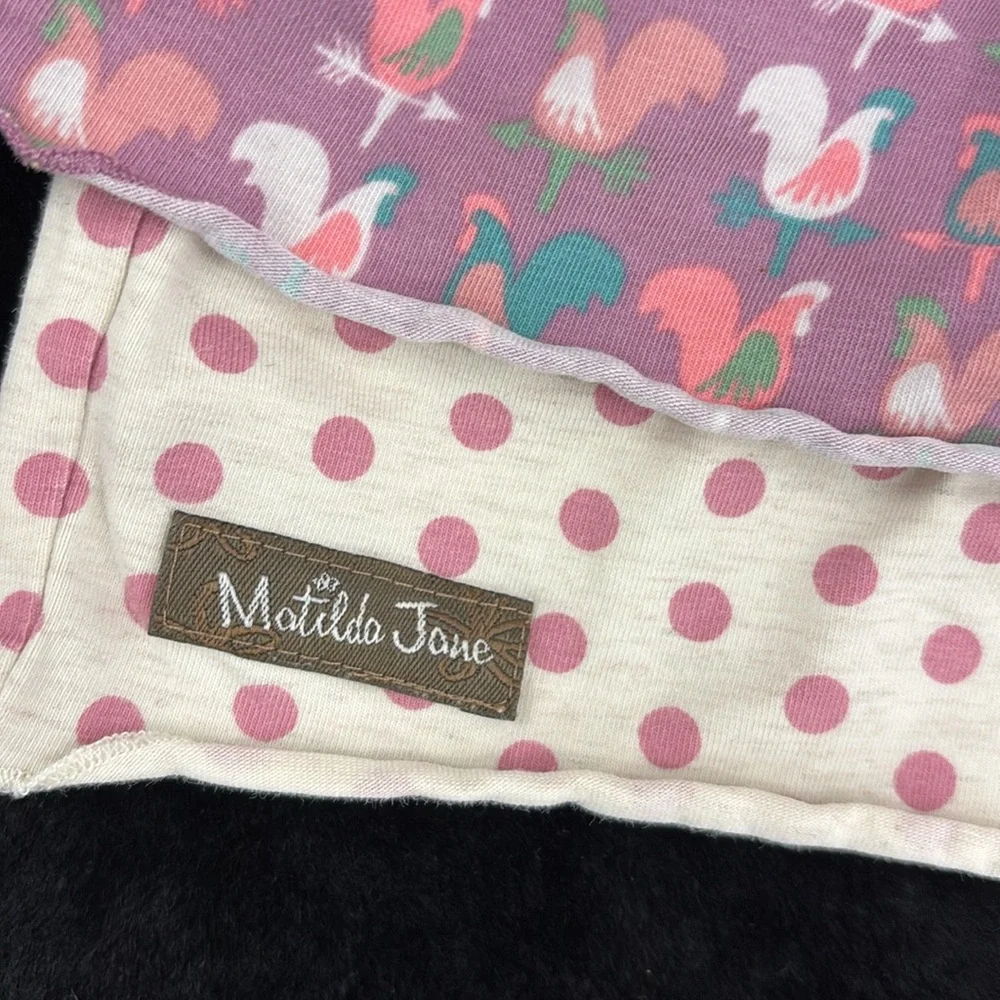 Matilda Jane Pink Purple Ruffled Dress Houses Bows Chickens Polka Dots 12-18M - Picture 13 of 16